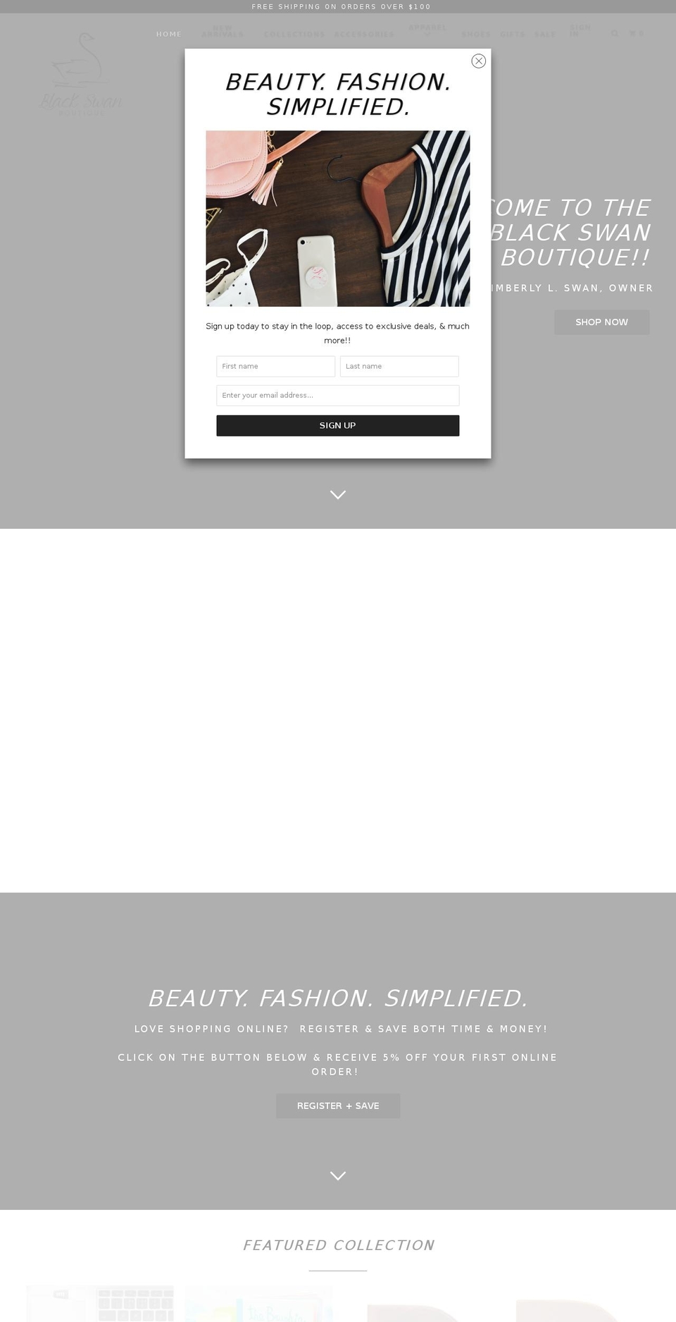 blackswanboutique.com — Shopify storefront screenshot