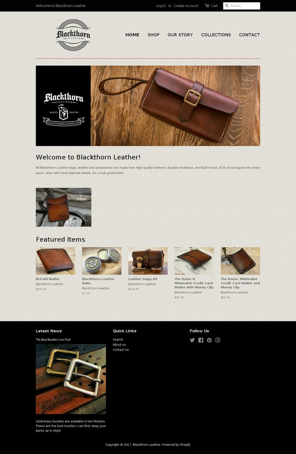 blackthornleather.com shopify website screenshot