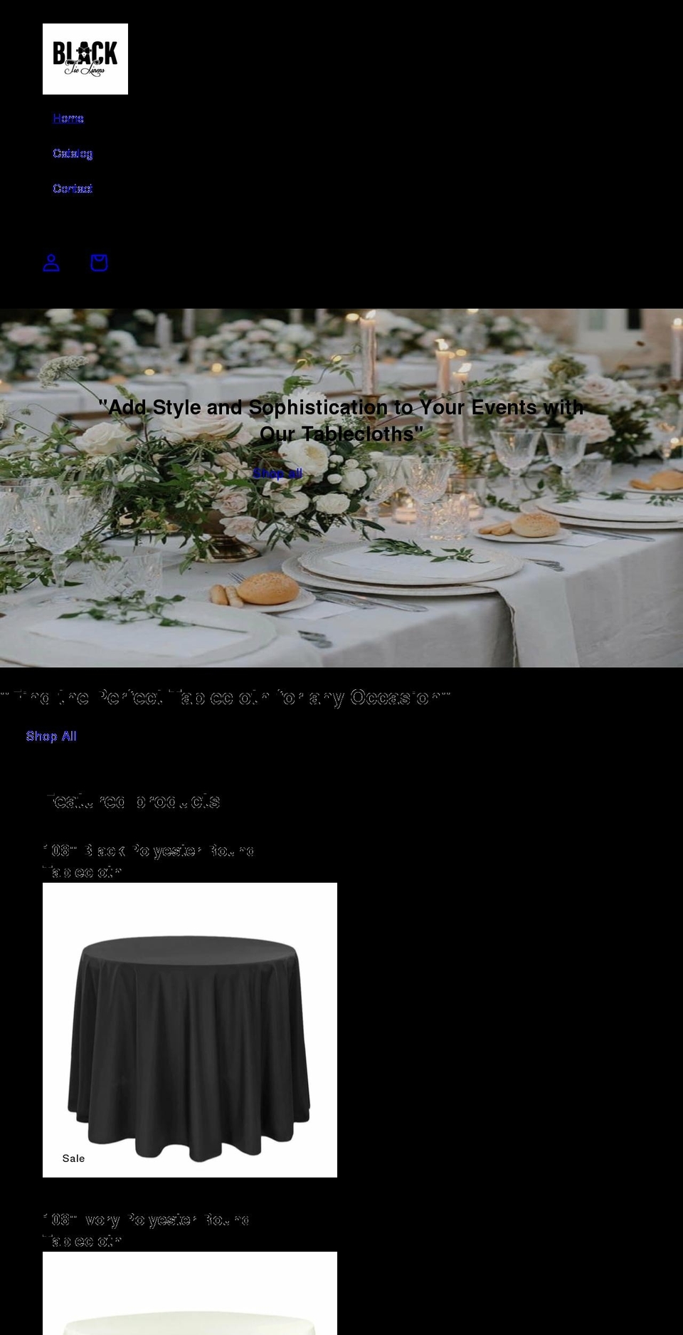 blacktielinens.com shopify website screenshot