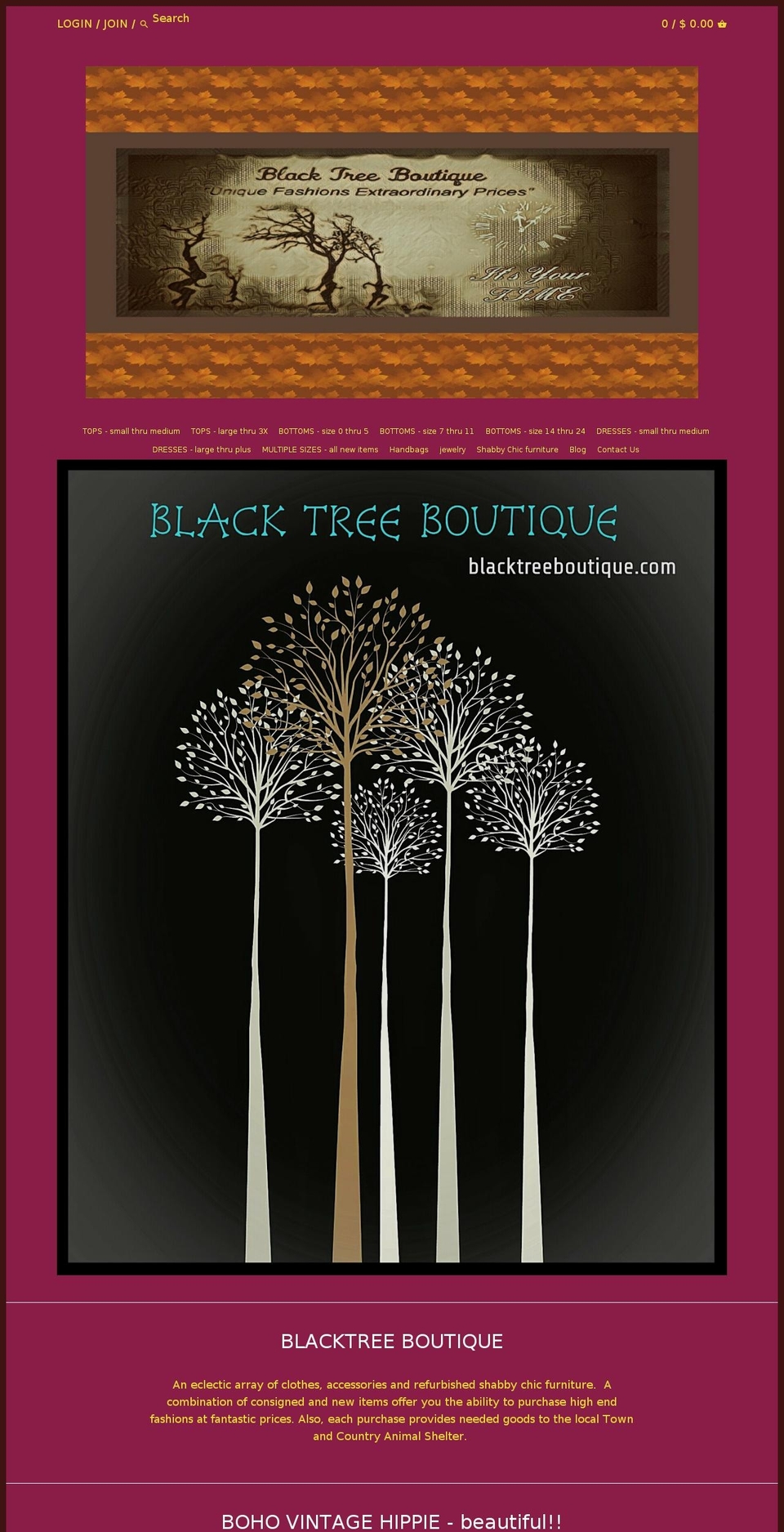 blacktreeboutique.com shopify website screenshot