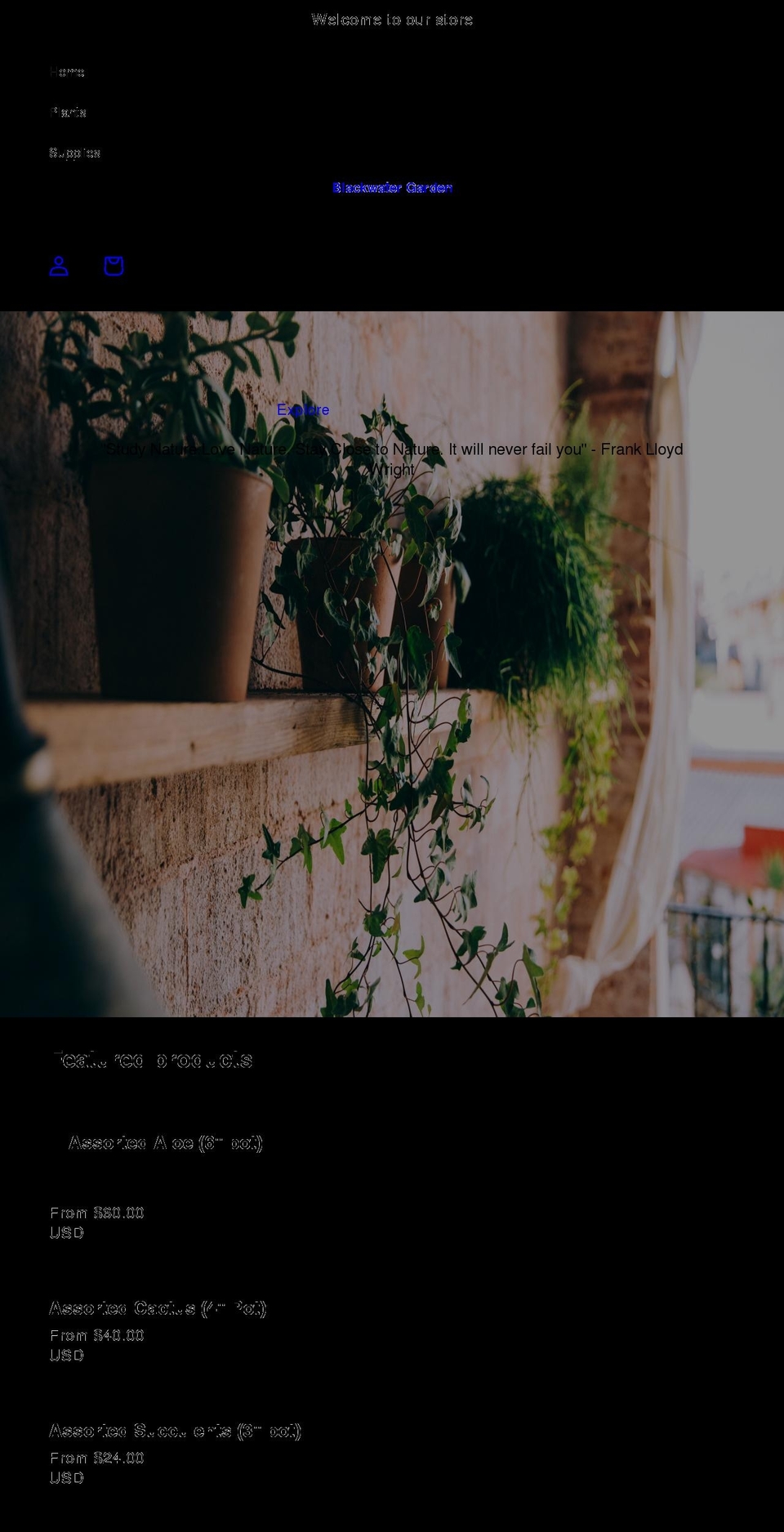 blackwatergardencenter.com shopify website screenshot