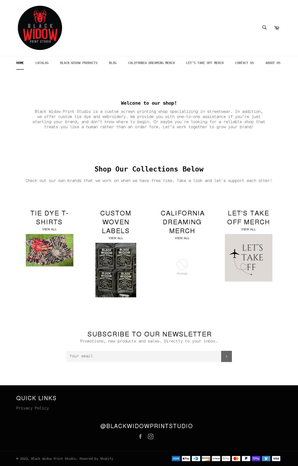 blackwidowprintstudio.com shopify website screenshot