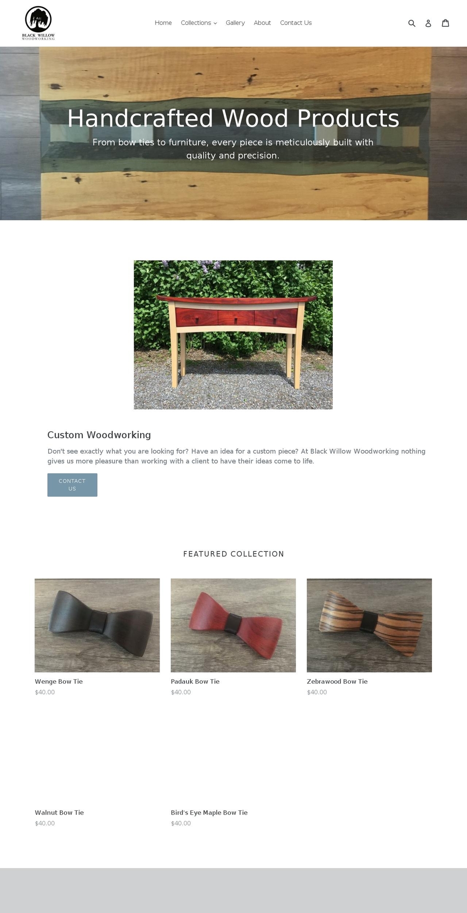 blackwillowwoodworking.com — Shopify storefront screenshot