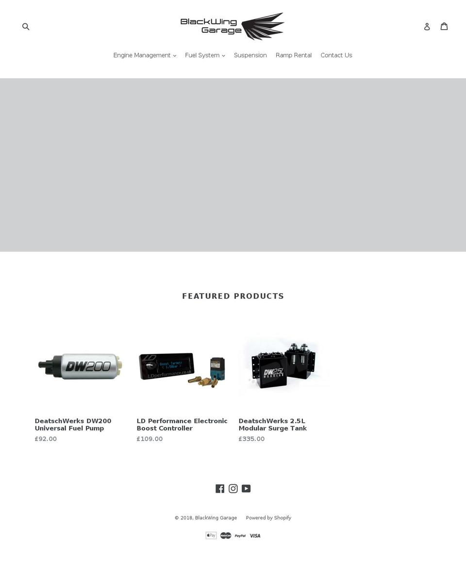 blackwinggarage.com — Shopify storefront screenshot
