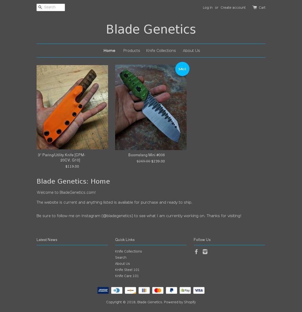 bladegenetics.com shopify website screenshot