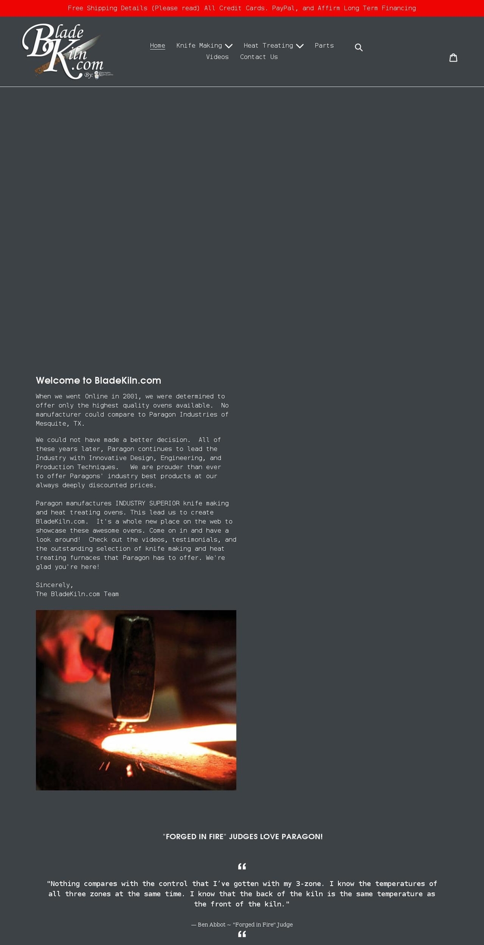 bladekiln.com shopify website screenshot
