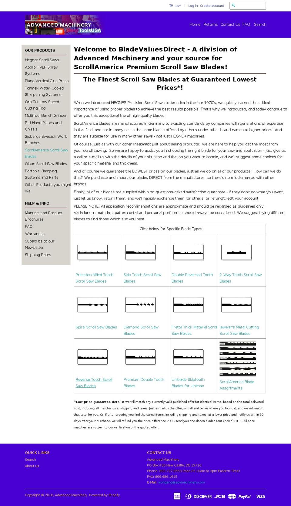 bladevaluesdirect.com — Shopify storefront screenshot