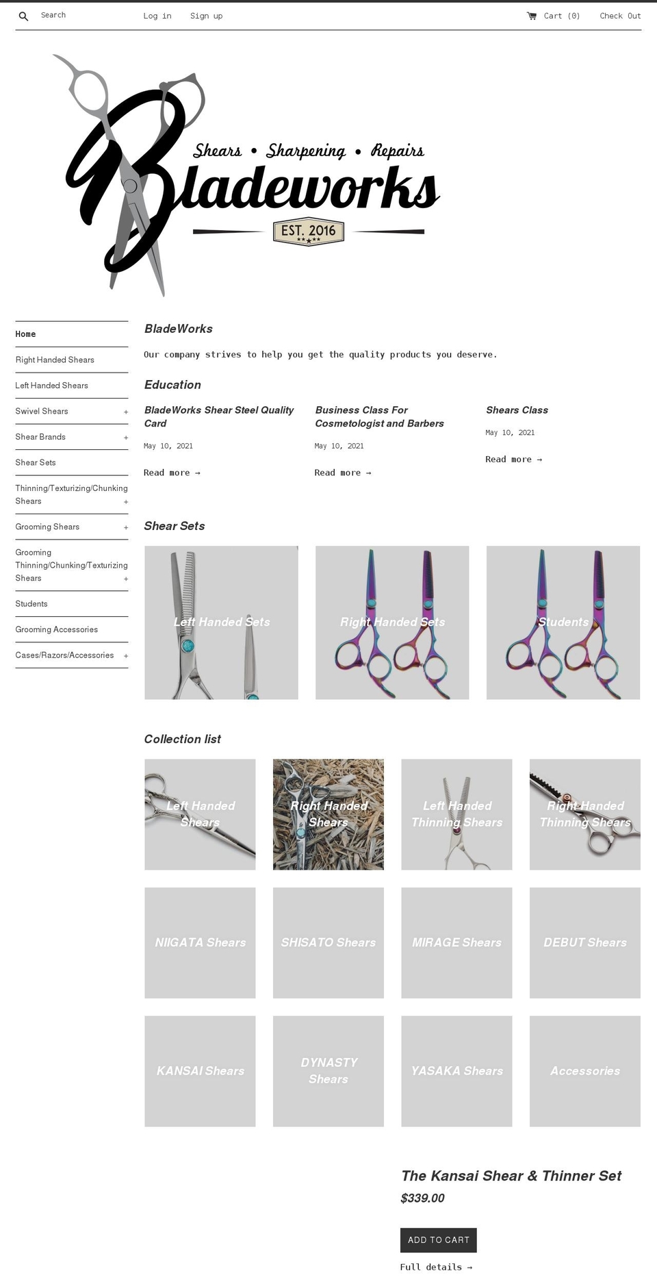 bladeworksonline.com shopify website screenshot