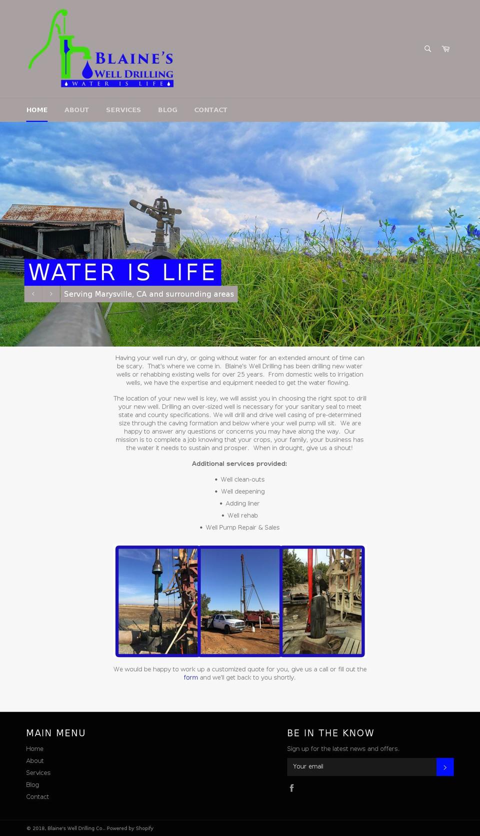 blaineswelldrilling.com shopify website screenshot