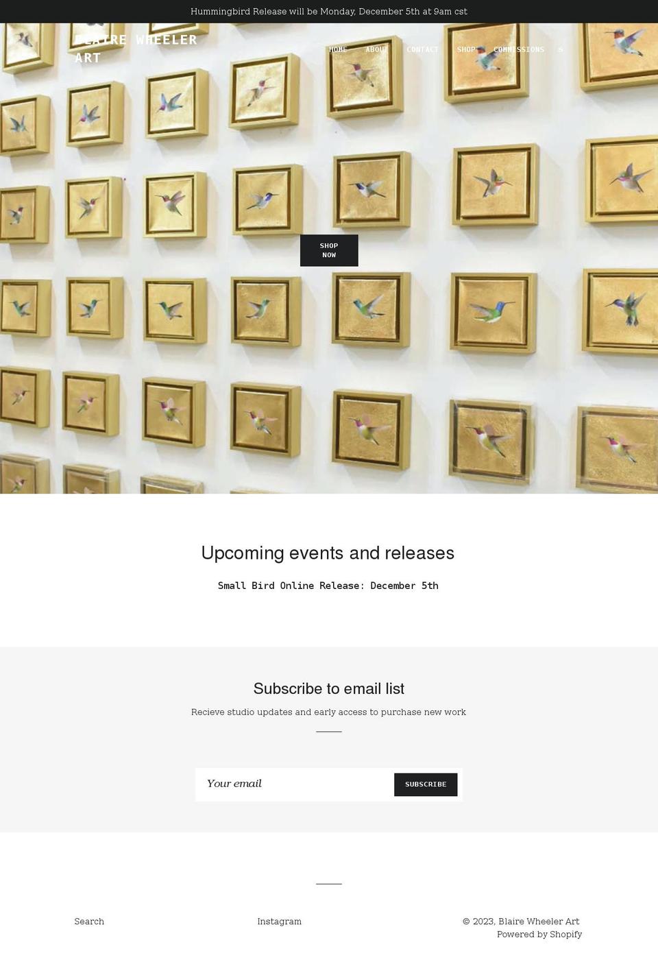 blairewheelerart.com shopify website screenshot