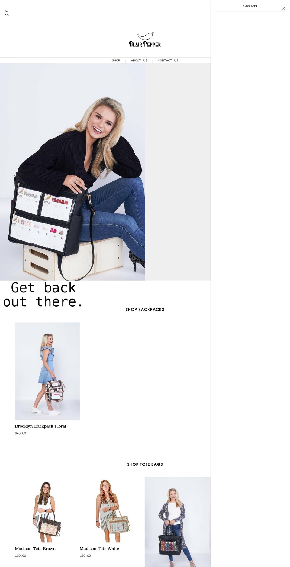 blairpepperhandbags.com shopify website screenshot