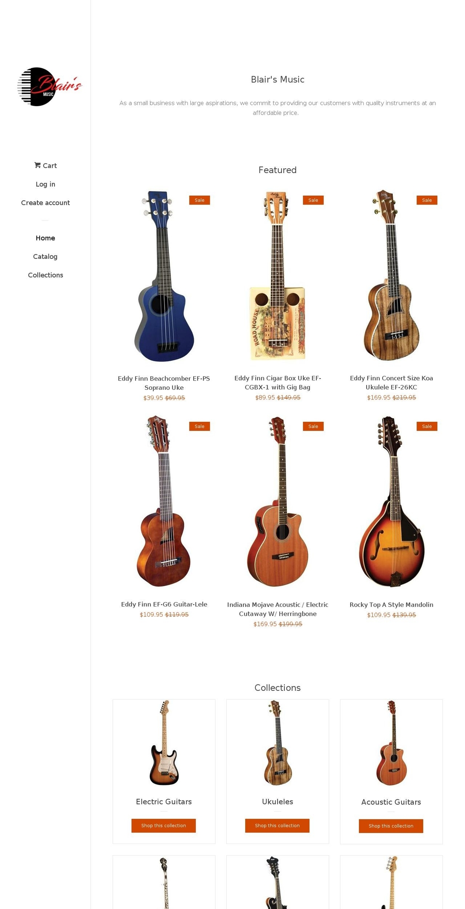 blairsmusicstore.com — Shopify storefront screenshot