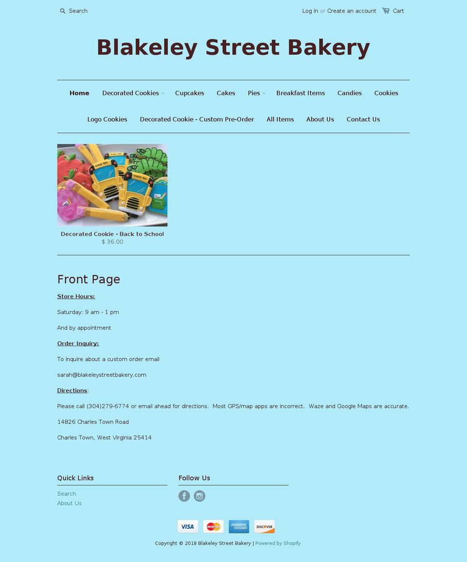 blakeleystreetbakery.com — Shopify storefront screenshot