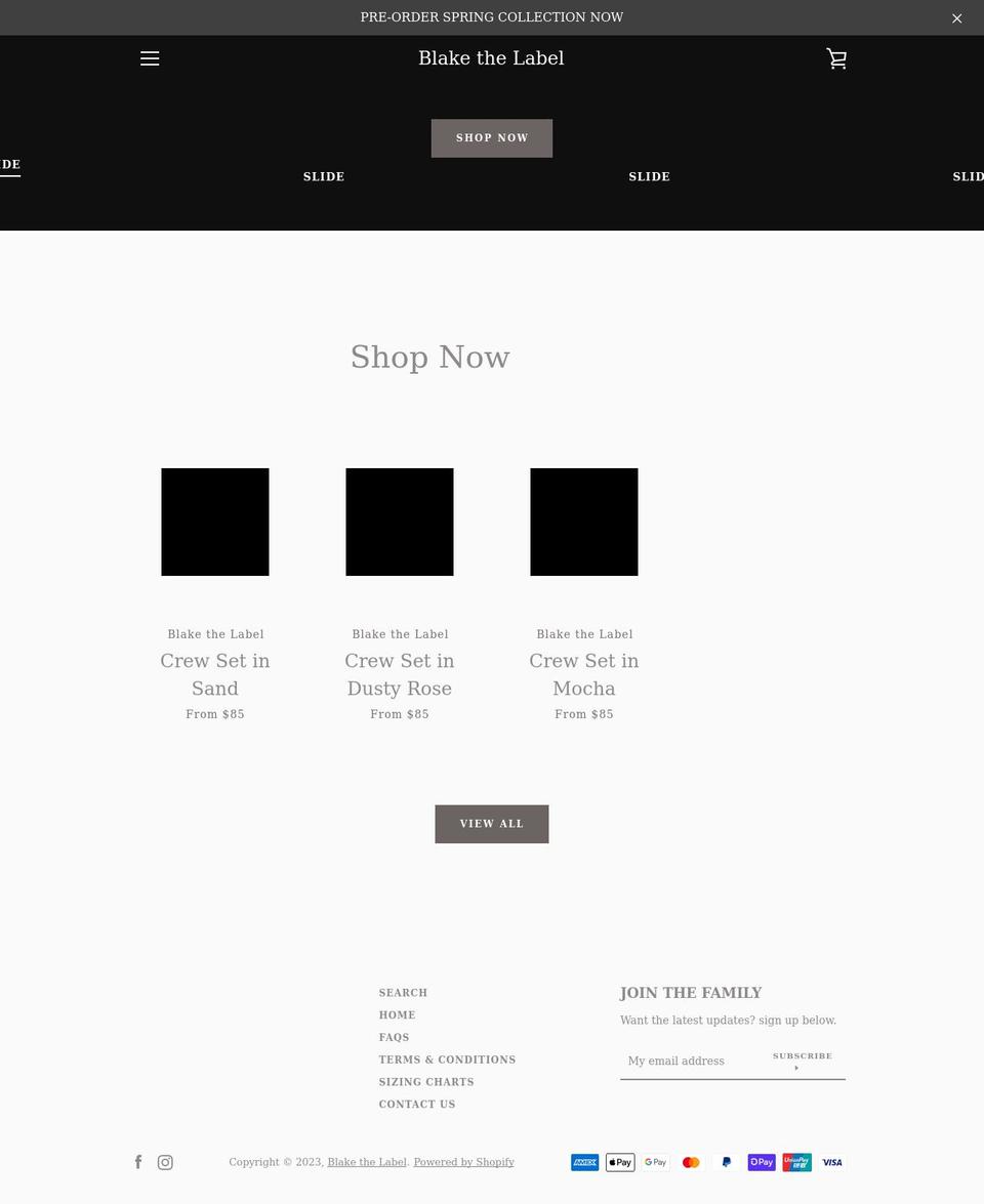 blakethelabel.com shopify website screenshot