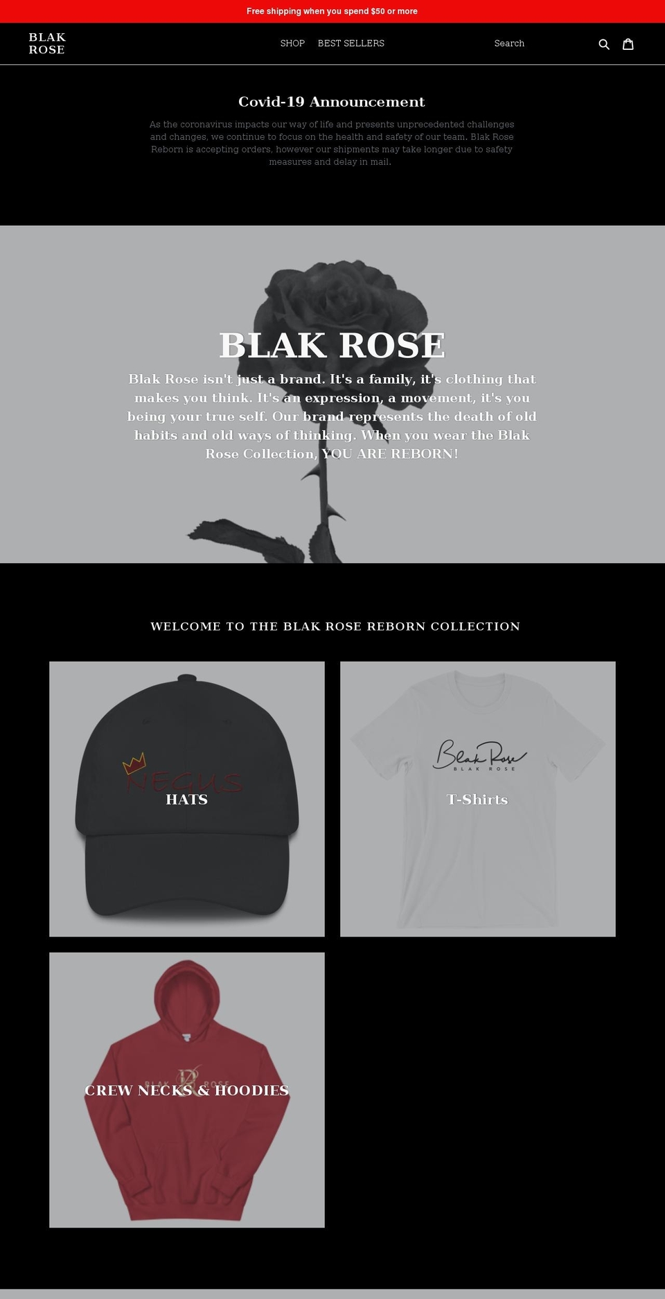 blakrosereborn.com shopify website screenshot