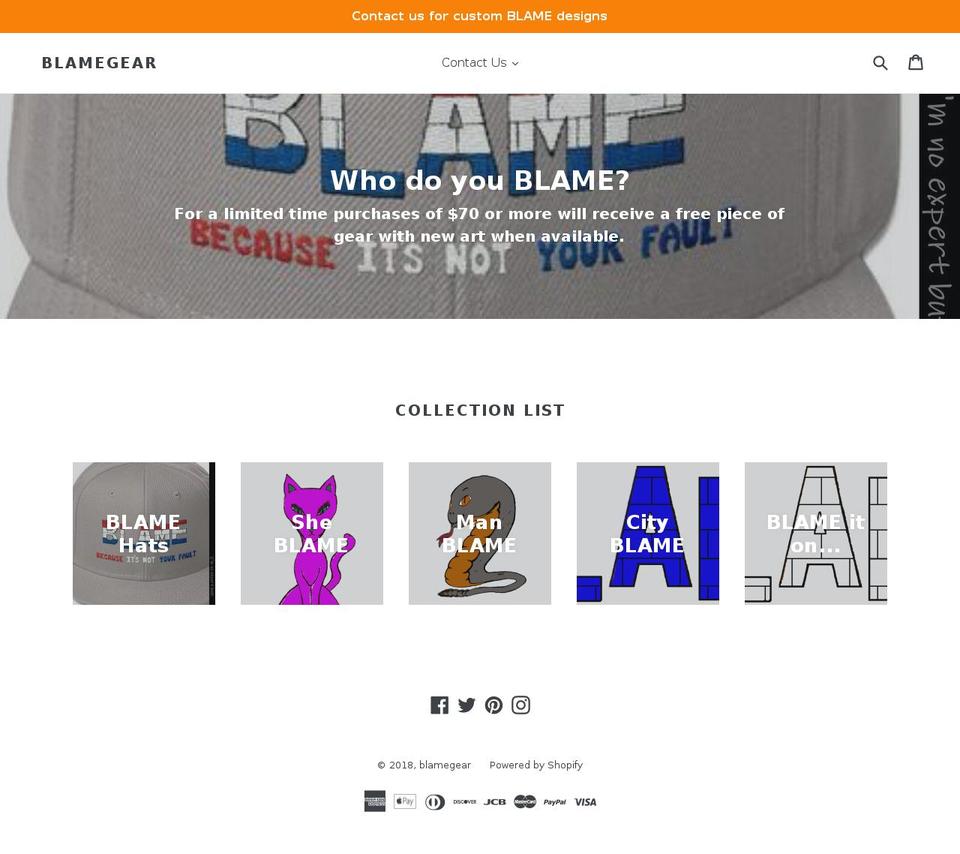 blamegear.com — Shopify storefront screenshot