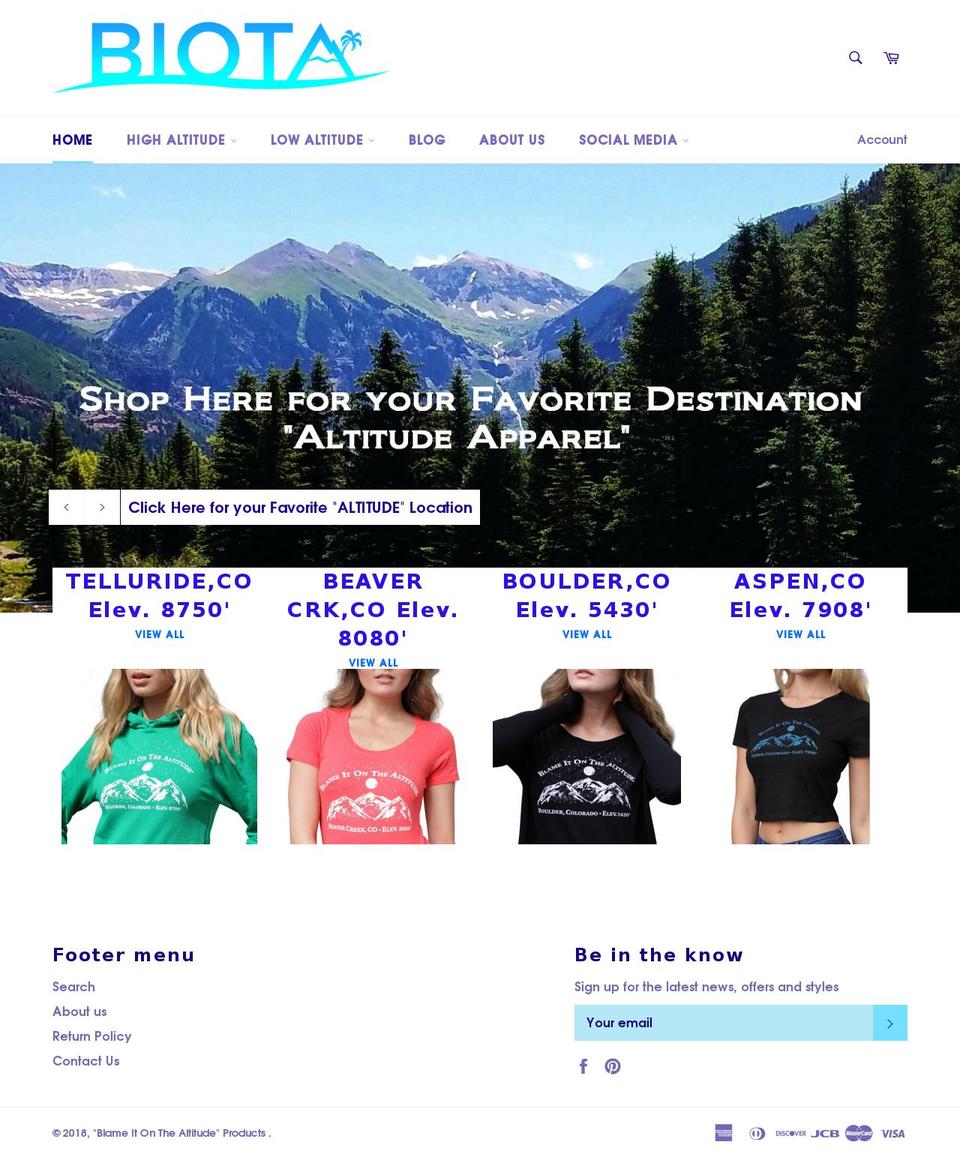 blameitonthealtitude.com — Shopify storefront screenshot