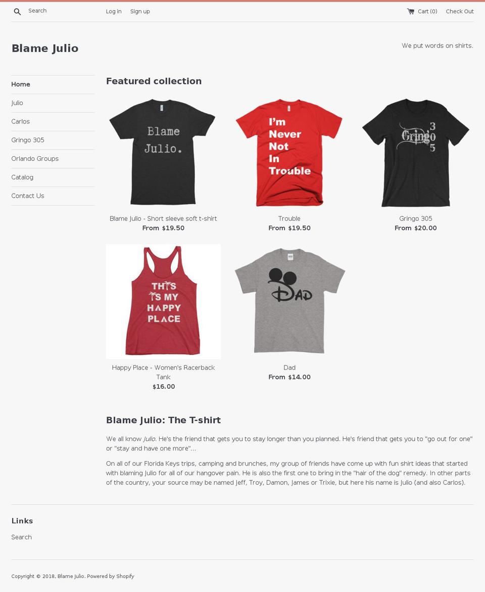 blamejulio.com — Shopify storefront screenshot