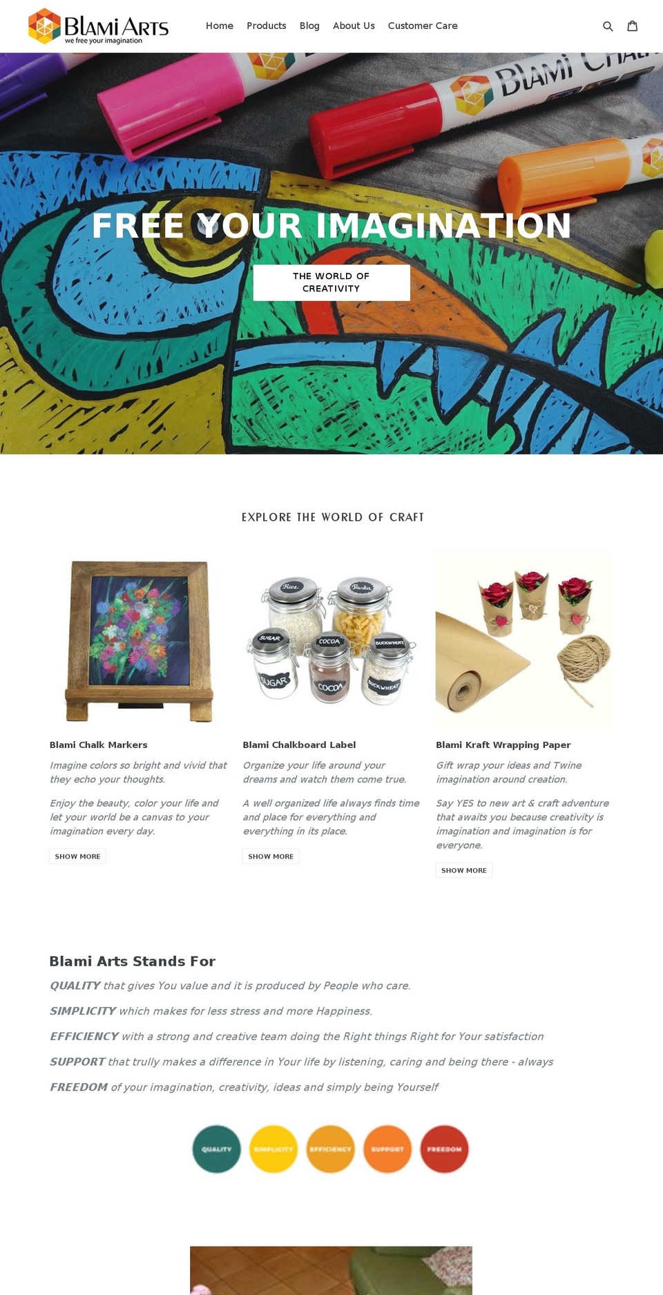 blami-arts.store shopify website screenshot