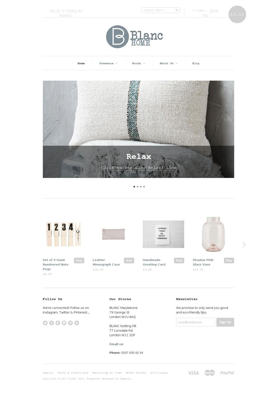 blanc-home.com shopify website screenshot