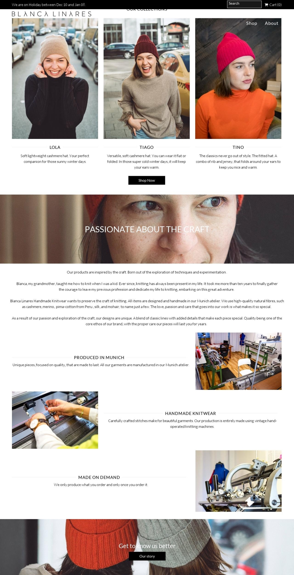 blancalinares.com — Shopify storefront screenshot