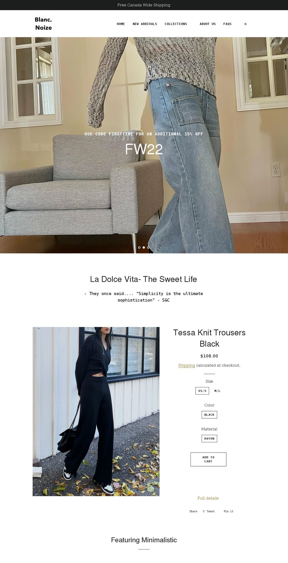 blancnoize.com shopify website screenshot