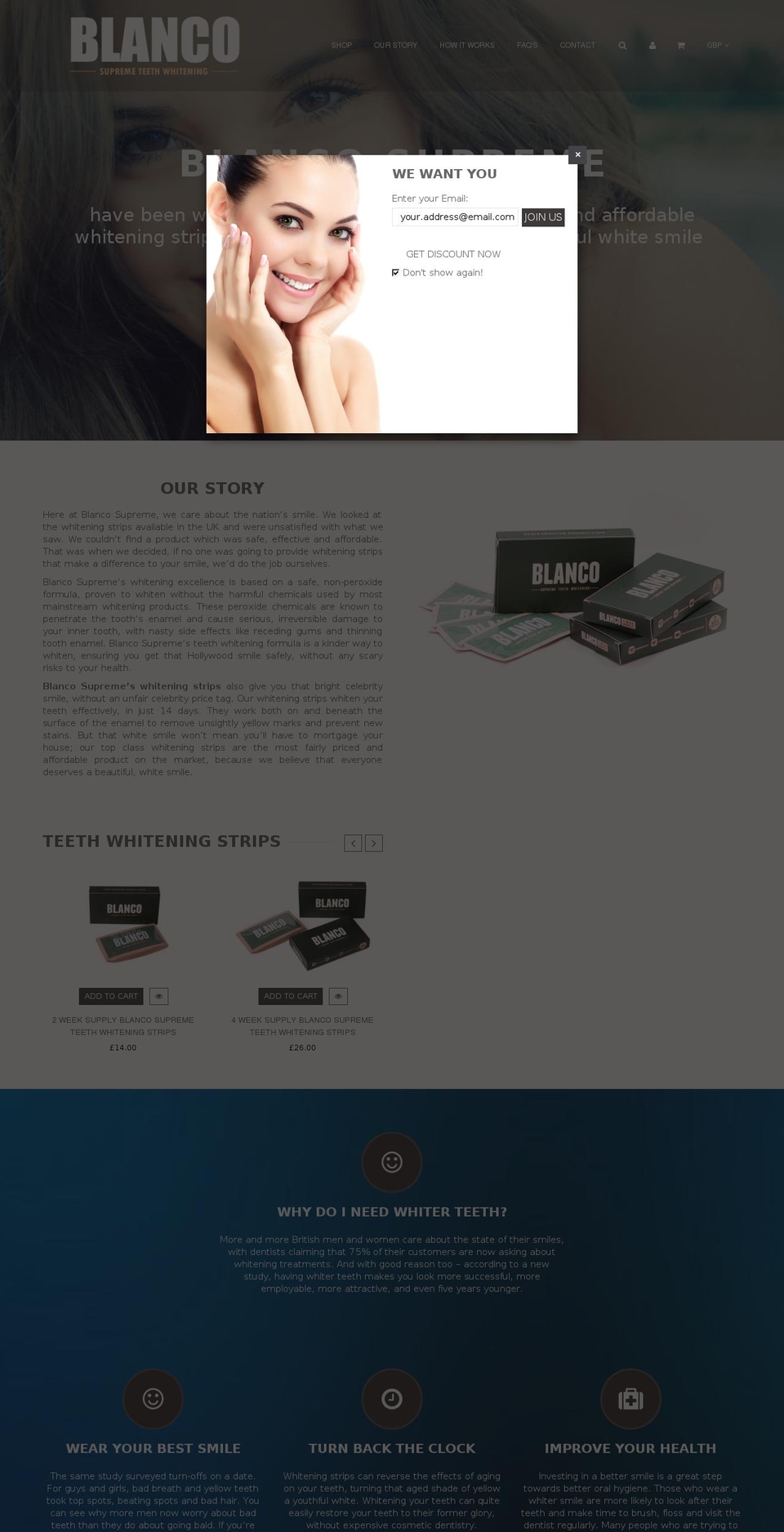 blancowhitening.com shopify website screenshot