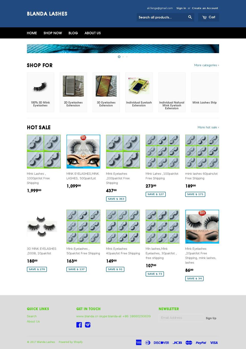 blandalashes.com shopify website screenshot