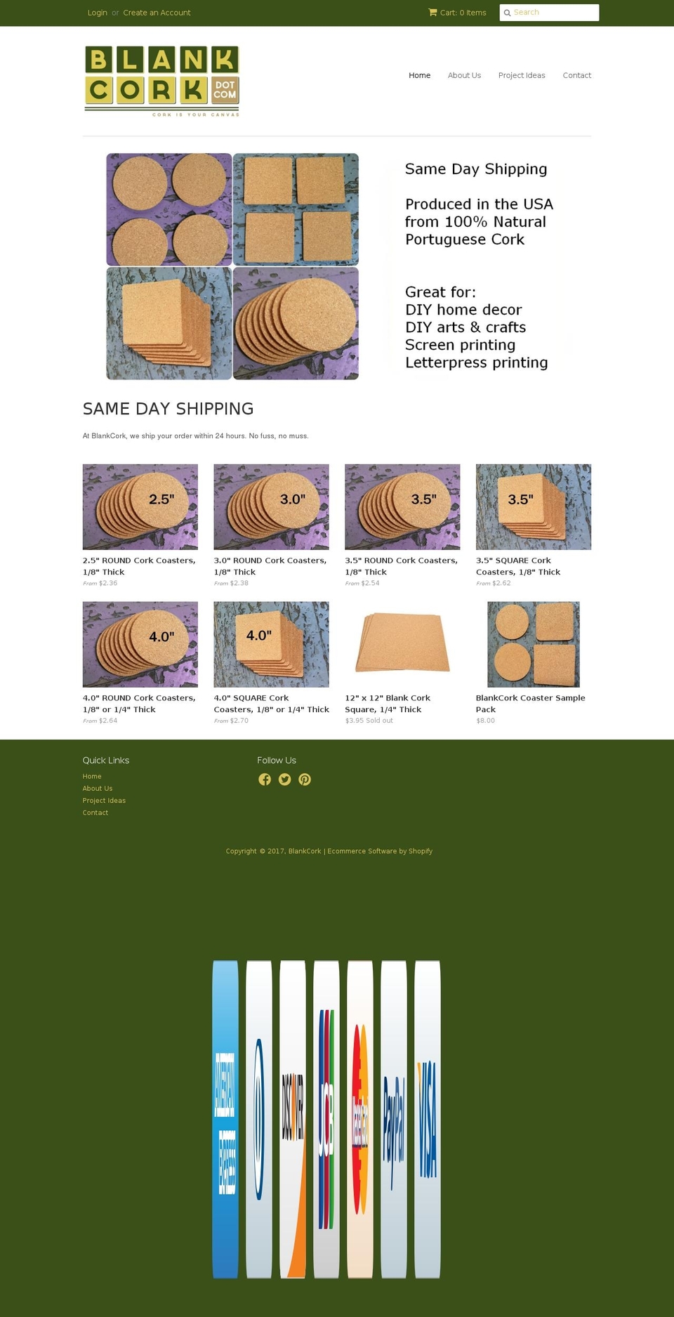 blankcorkcoasters.com shopify website screenshot