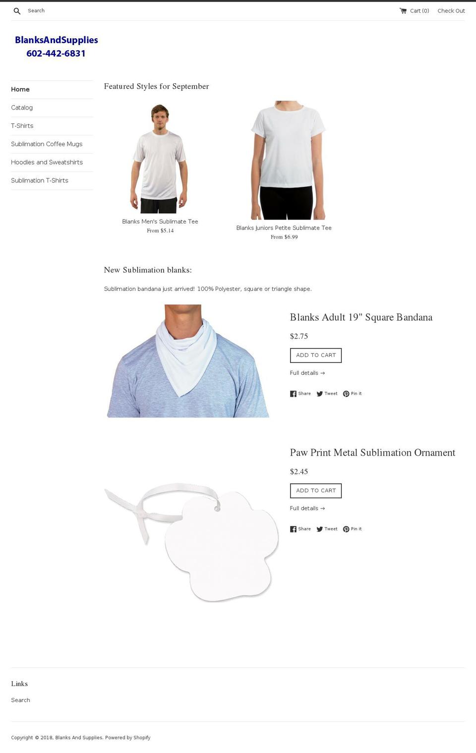 blanksandsupplies.com — Shopify storefront screenshot