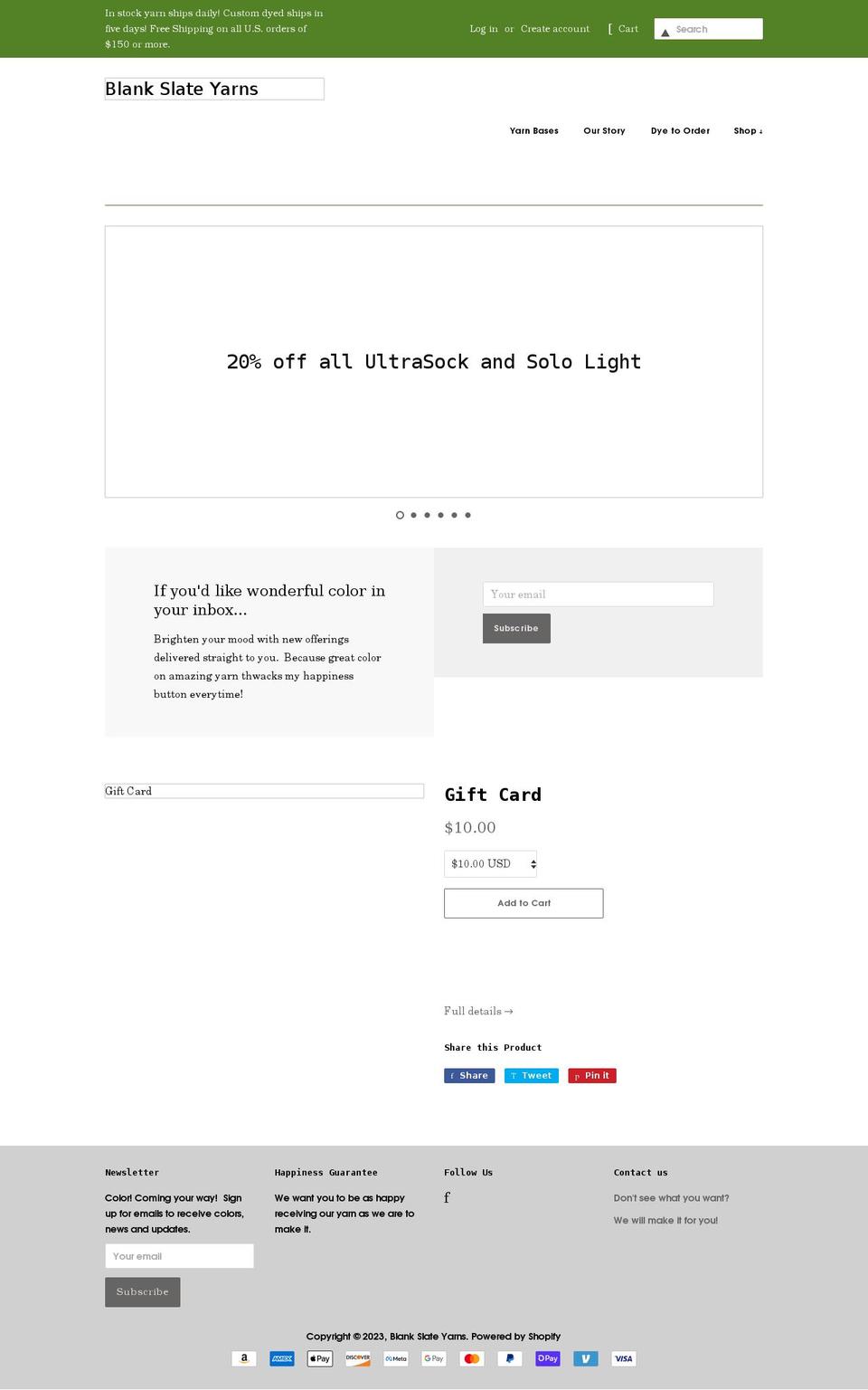 blankslateyarns.com shopify website screenshot