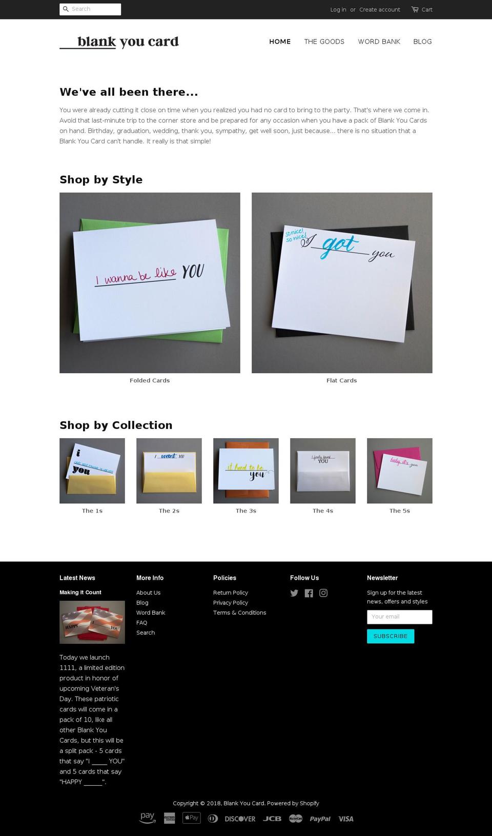 blankyoucard.com — Shopify storefront screenshot