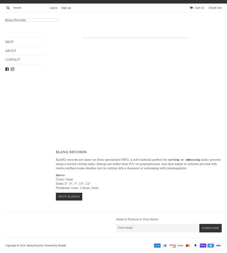 blanqrecords.com shopify website screenshot