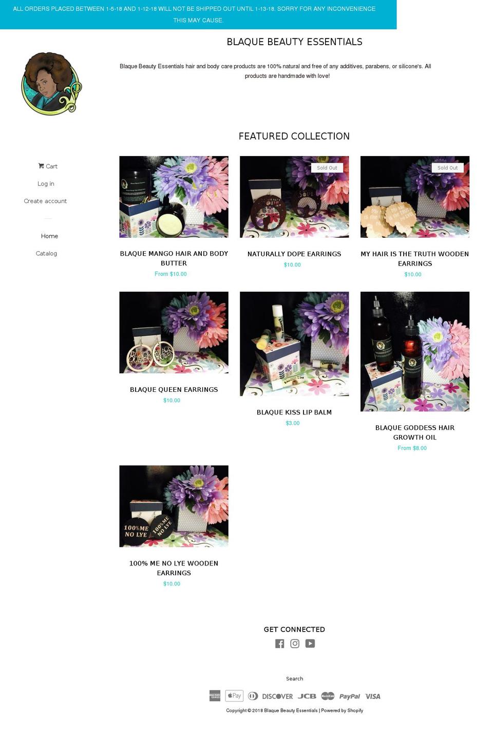 blaquebeautyessentials.com shopify website screenshot