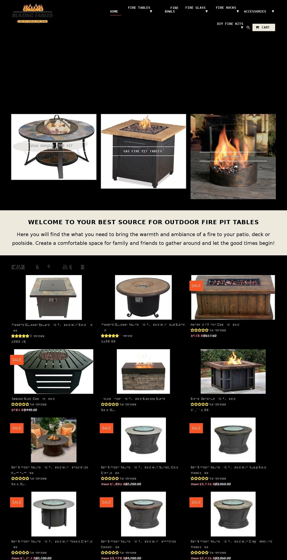 blazingtables.com shopify website screenshot