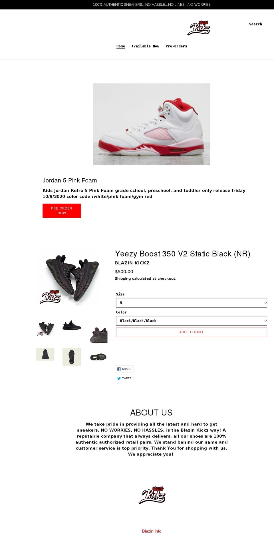 blazinkickz.com shopify website screenshot