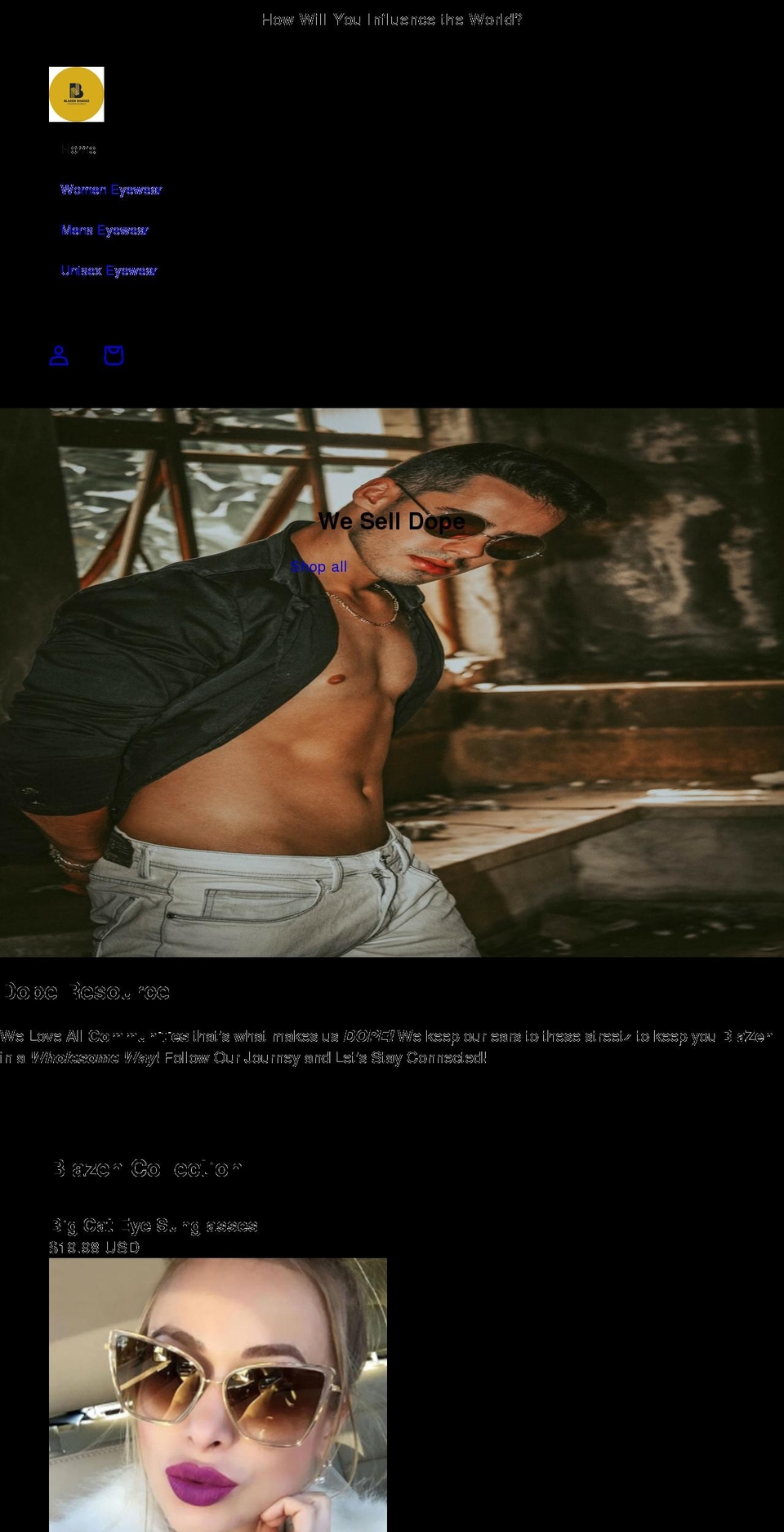 blazinshadez.com shopify website screenshot