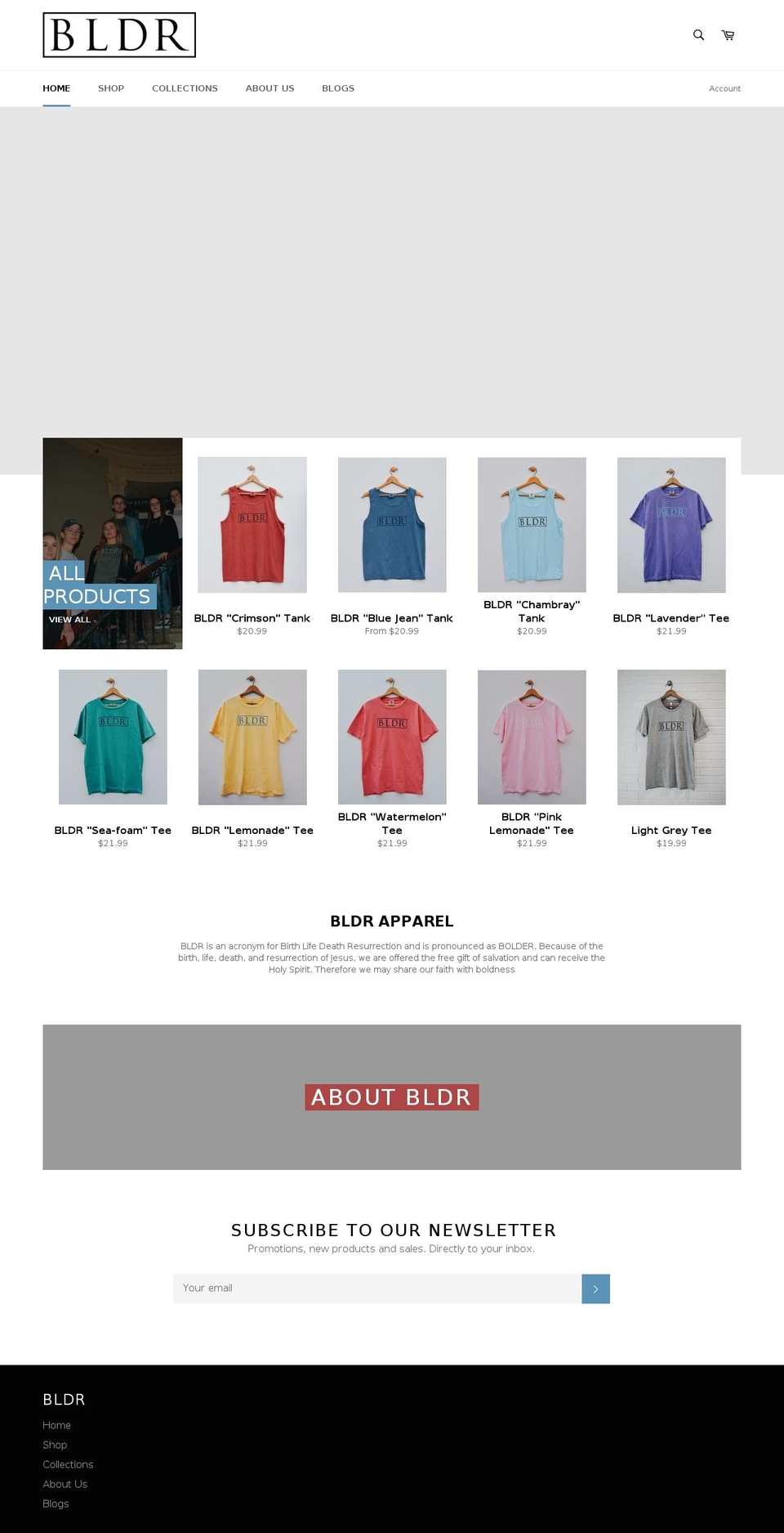 bldrapparel.com shopify website screenshot