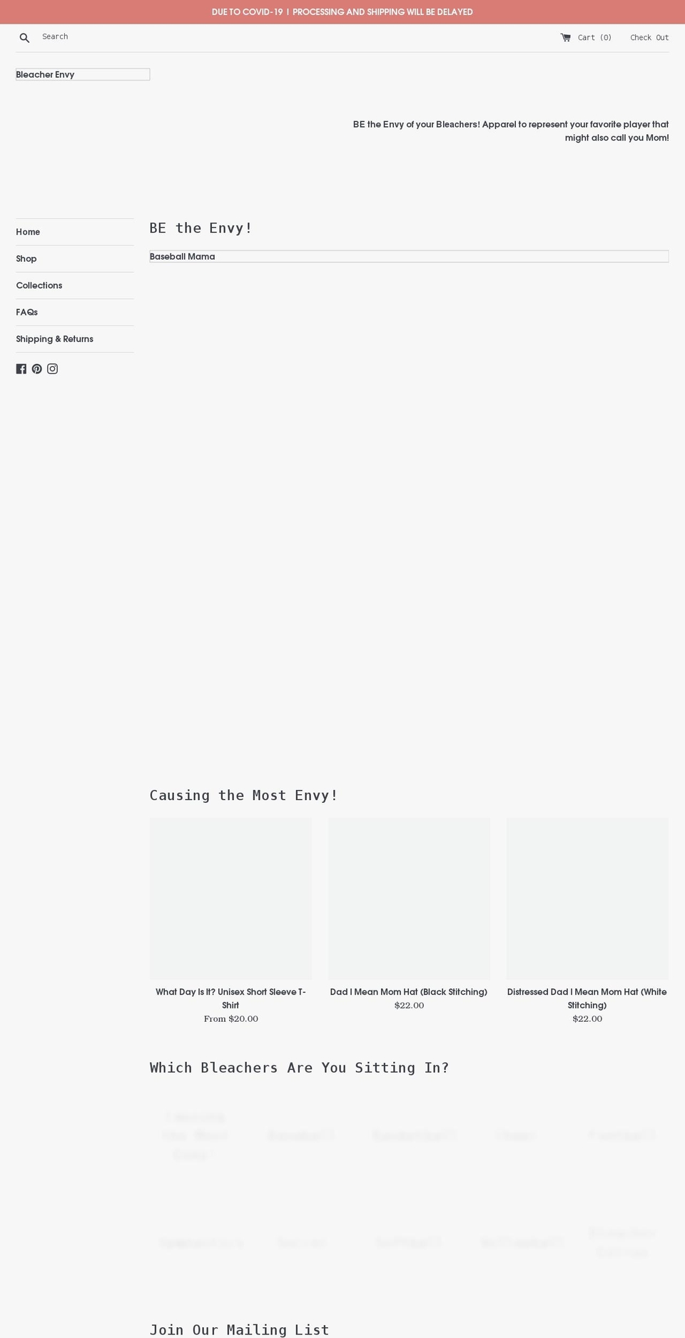 bleacherenvy.com shopify website screenshot