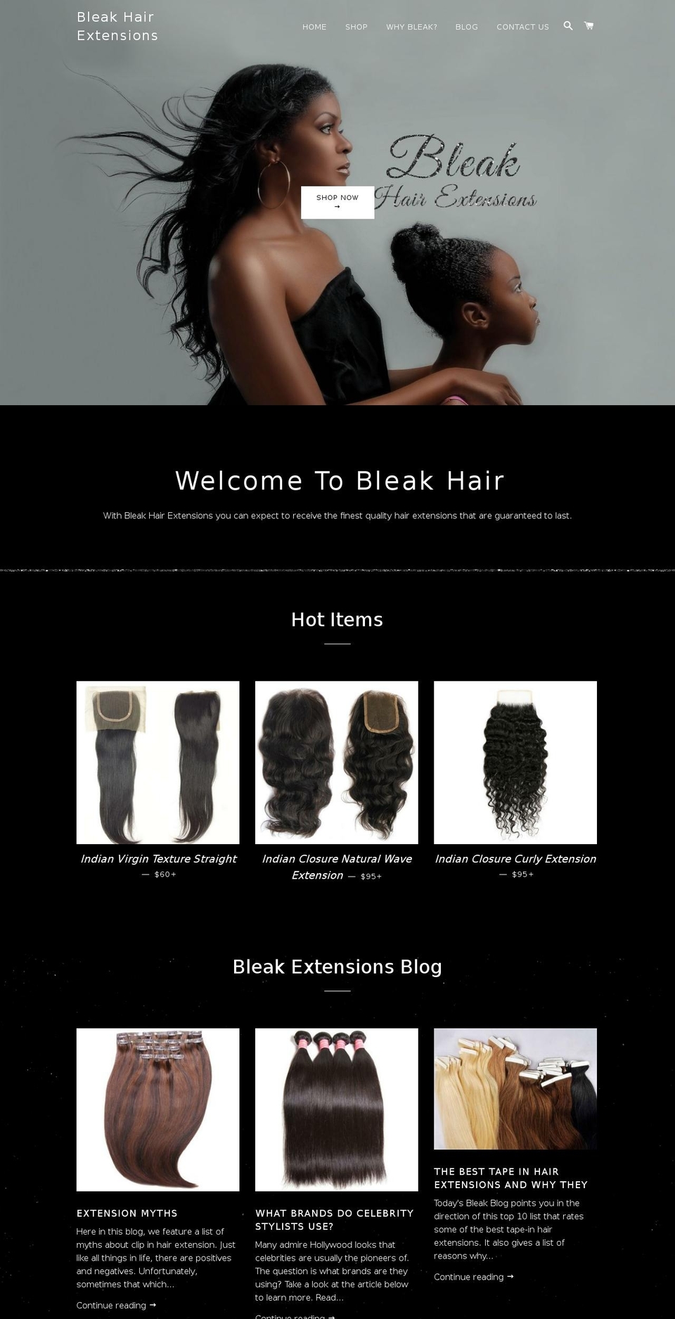 bleakhairextension.org shopify website screenshot