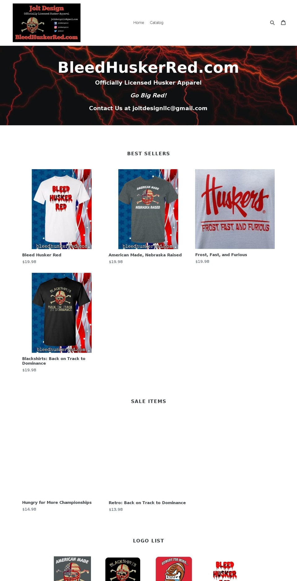bleedhuskerred.com shopify website screenshot