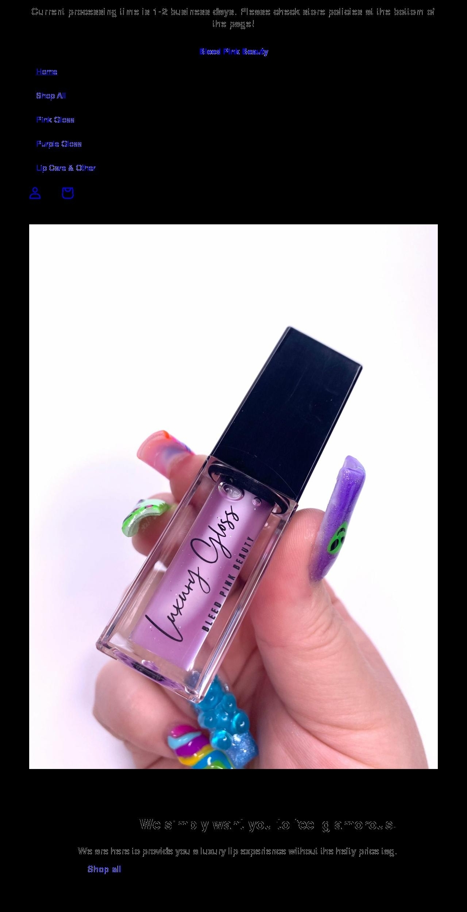 bleedpinkbeauty.com shopify website screenshot