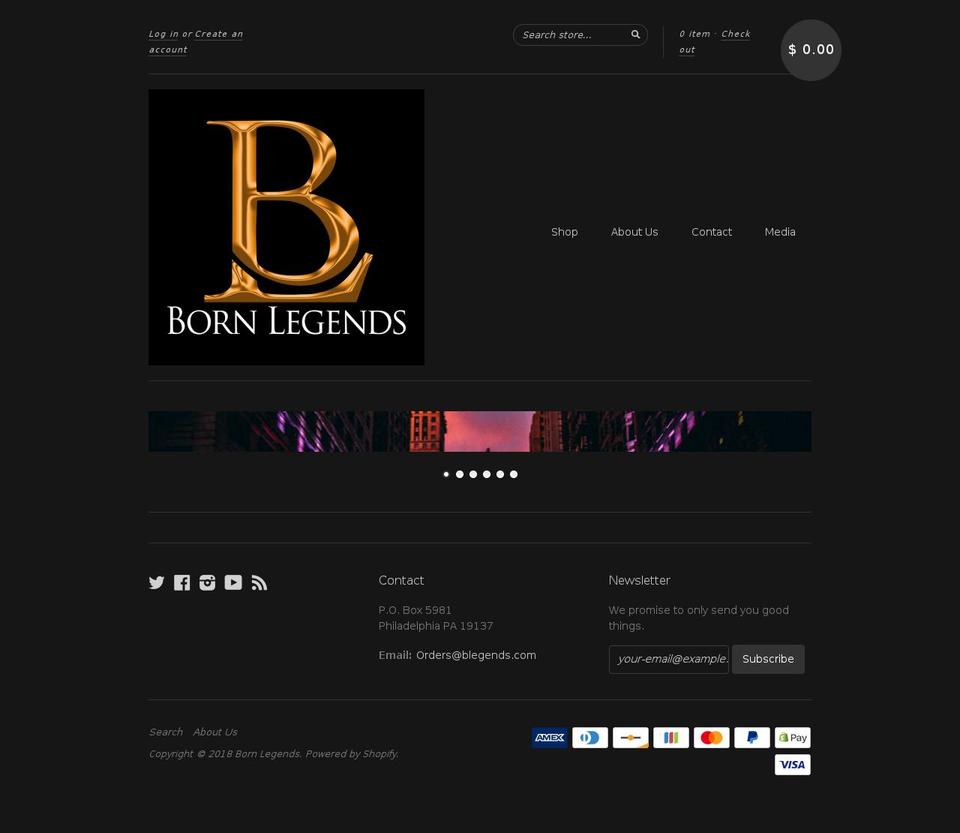 blegends.com shopify website screenshot