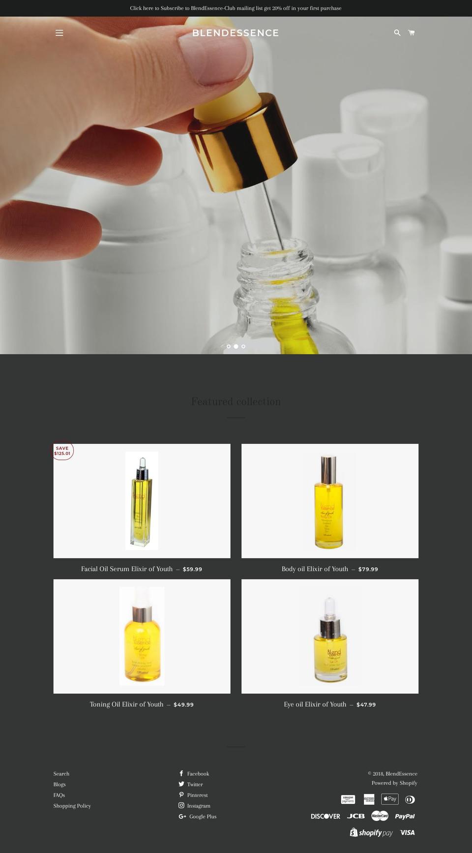 blendessence.com shopify website screenshot