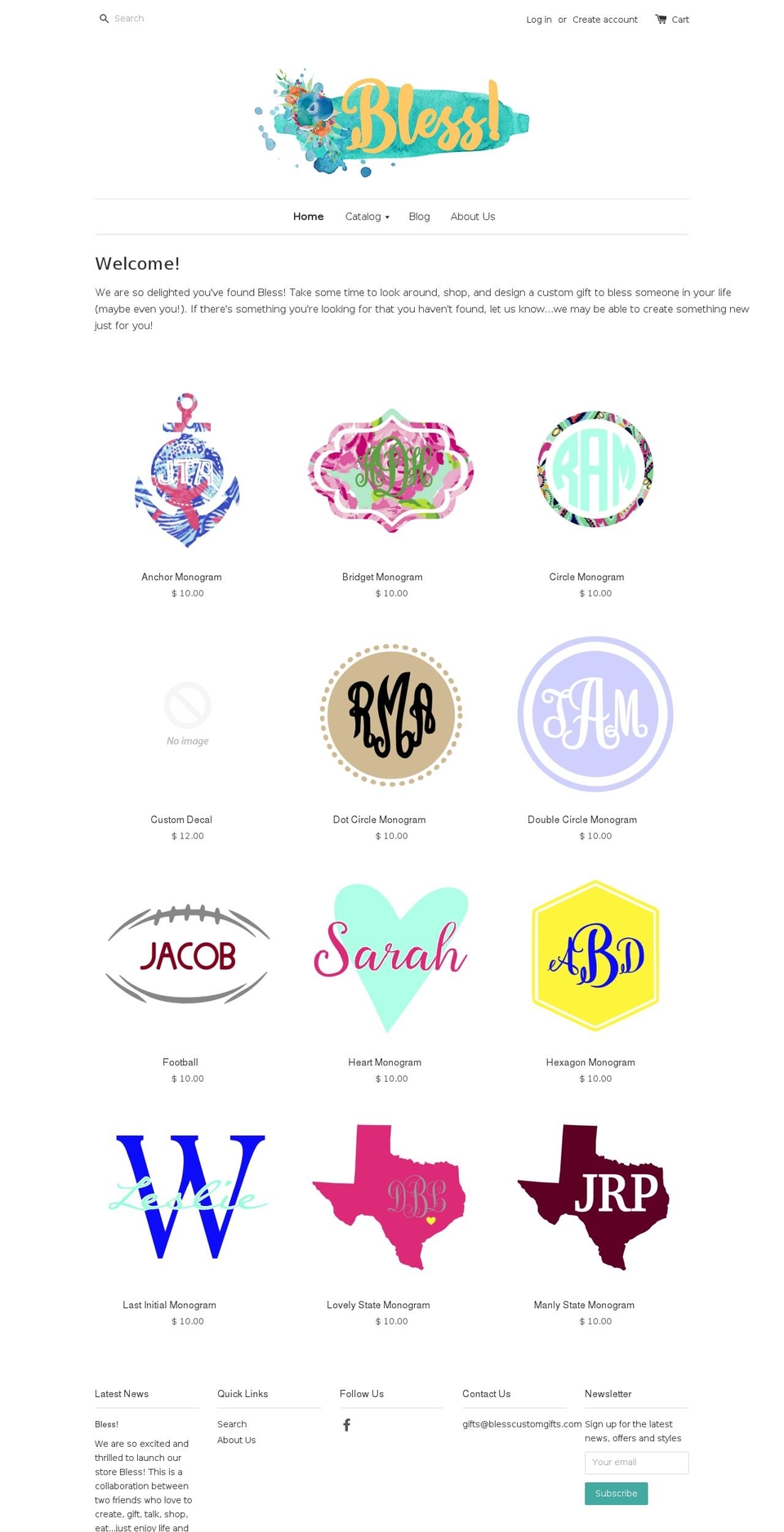 blesscustomgifts.com shopify website screenshot