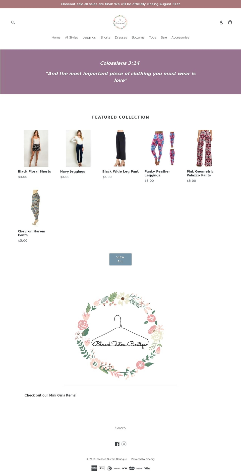 blessedsistersboutique.com — Shopify storefront screenshot