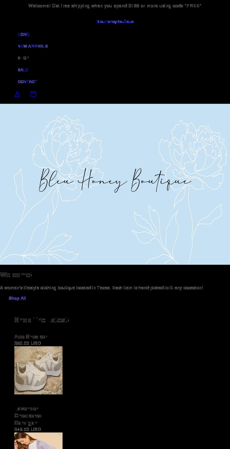 bleuhoneyboutique.com shopify website screenshot