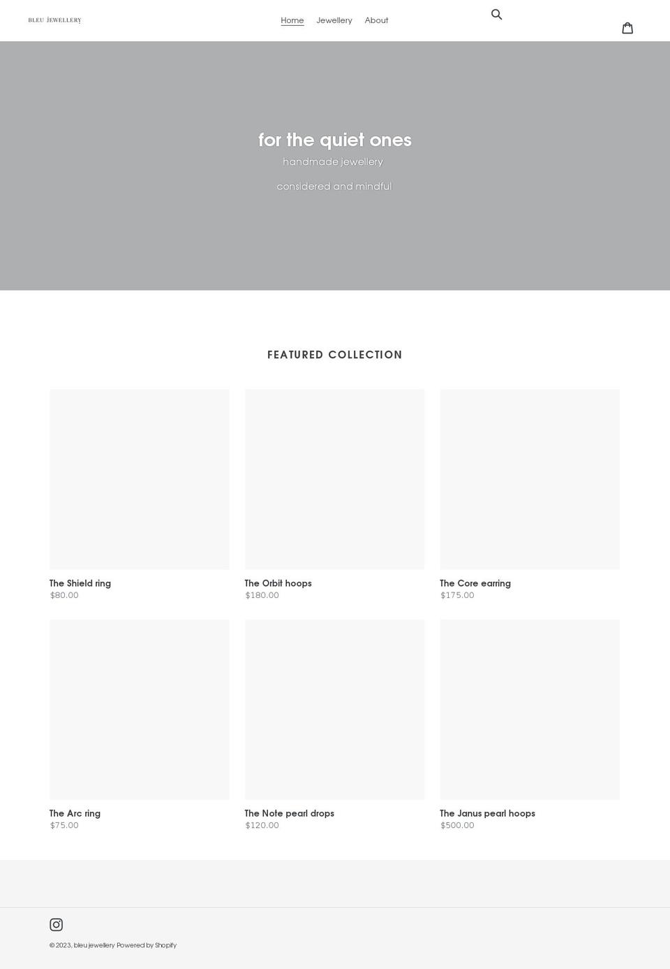 bleujewellery.com shopify website screenshot