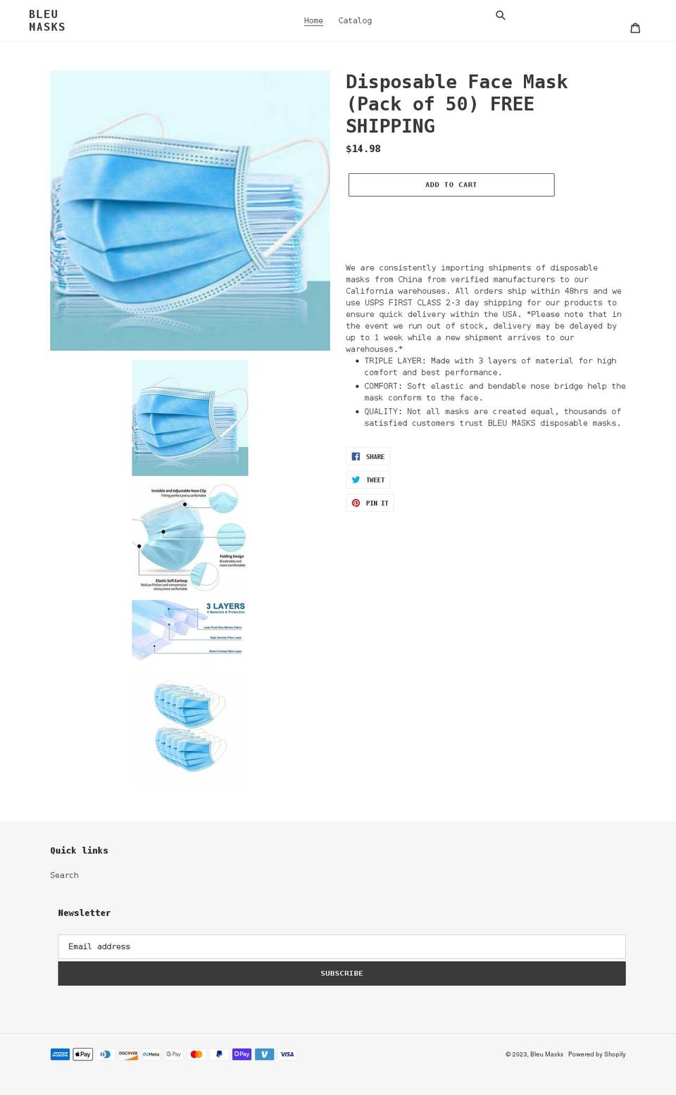 bleumasks.com shopify website screenshot