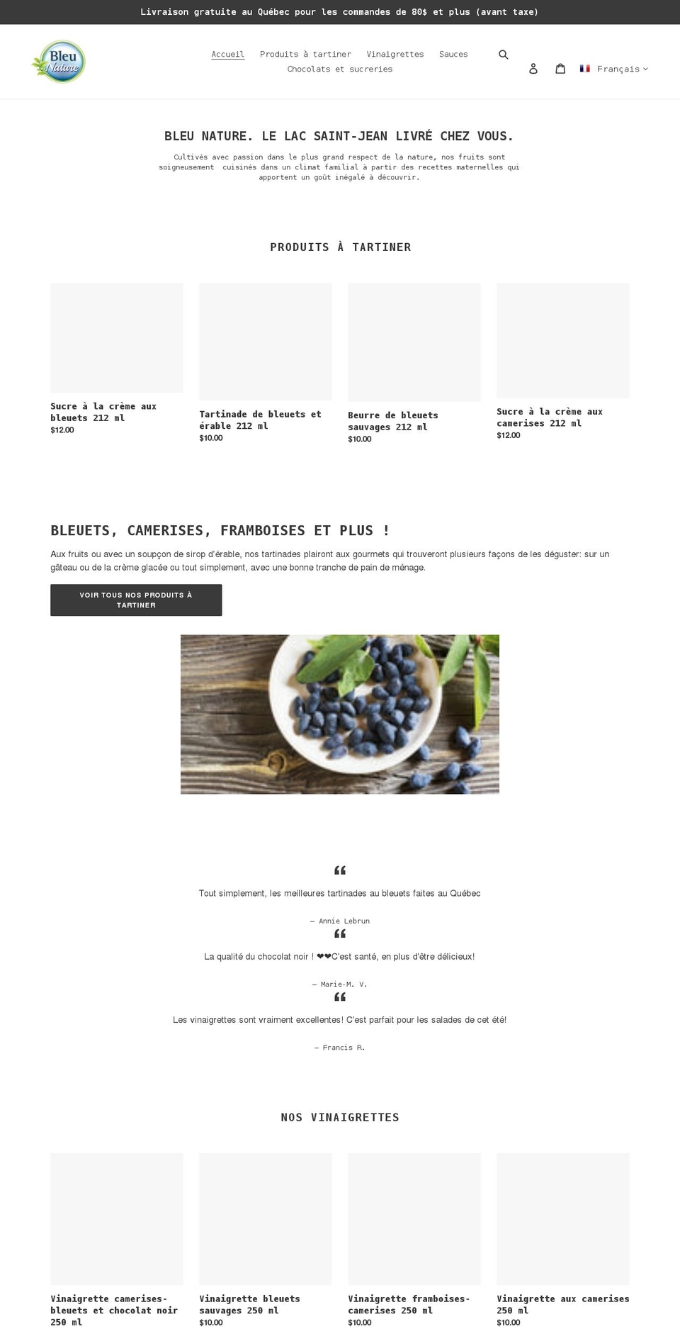 bleunature.ca shopify website screenshot
